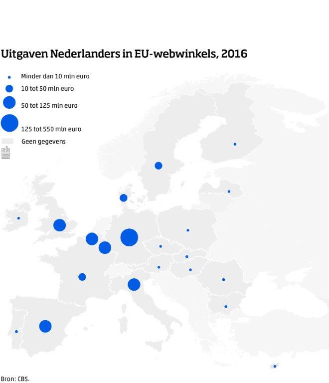 kaart uitgaven webwinkels in EU