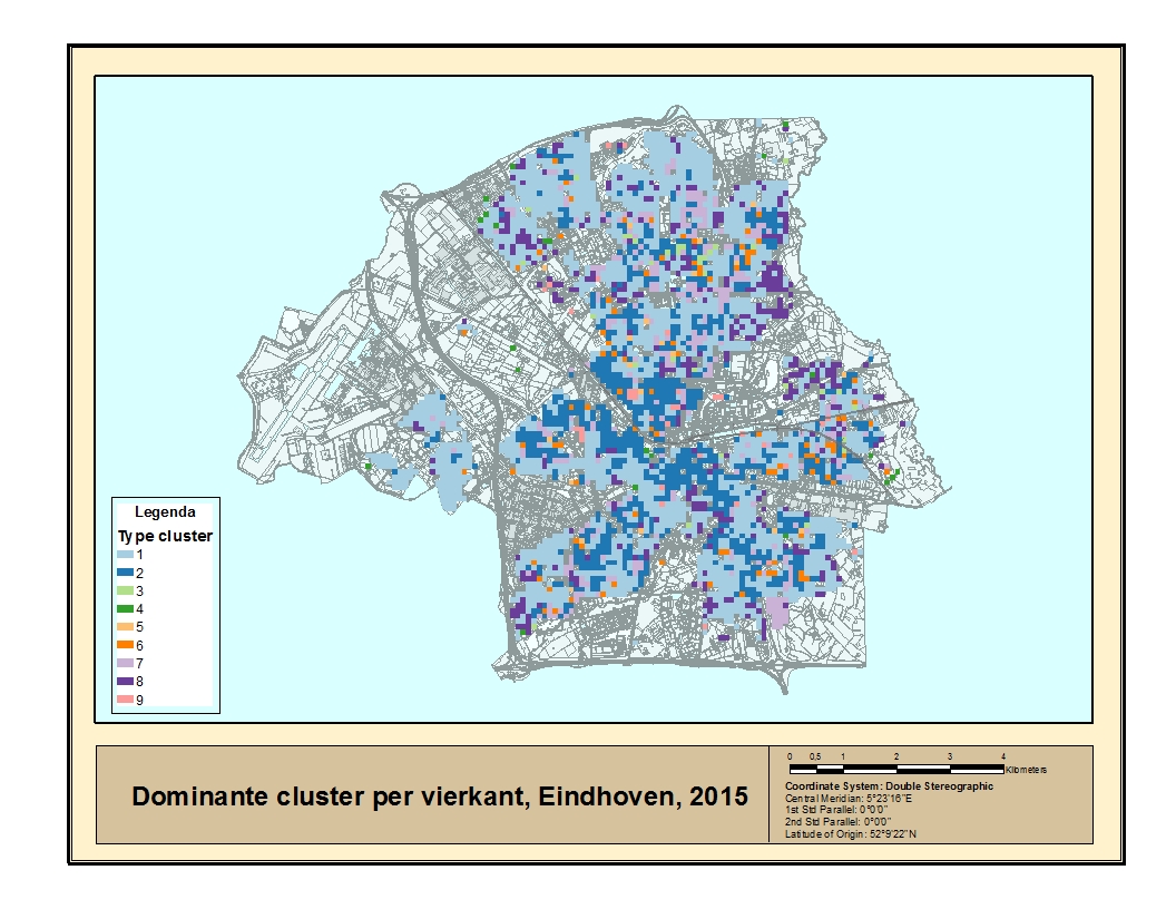 kaart dominante cluster per vierkant Eindhoven