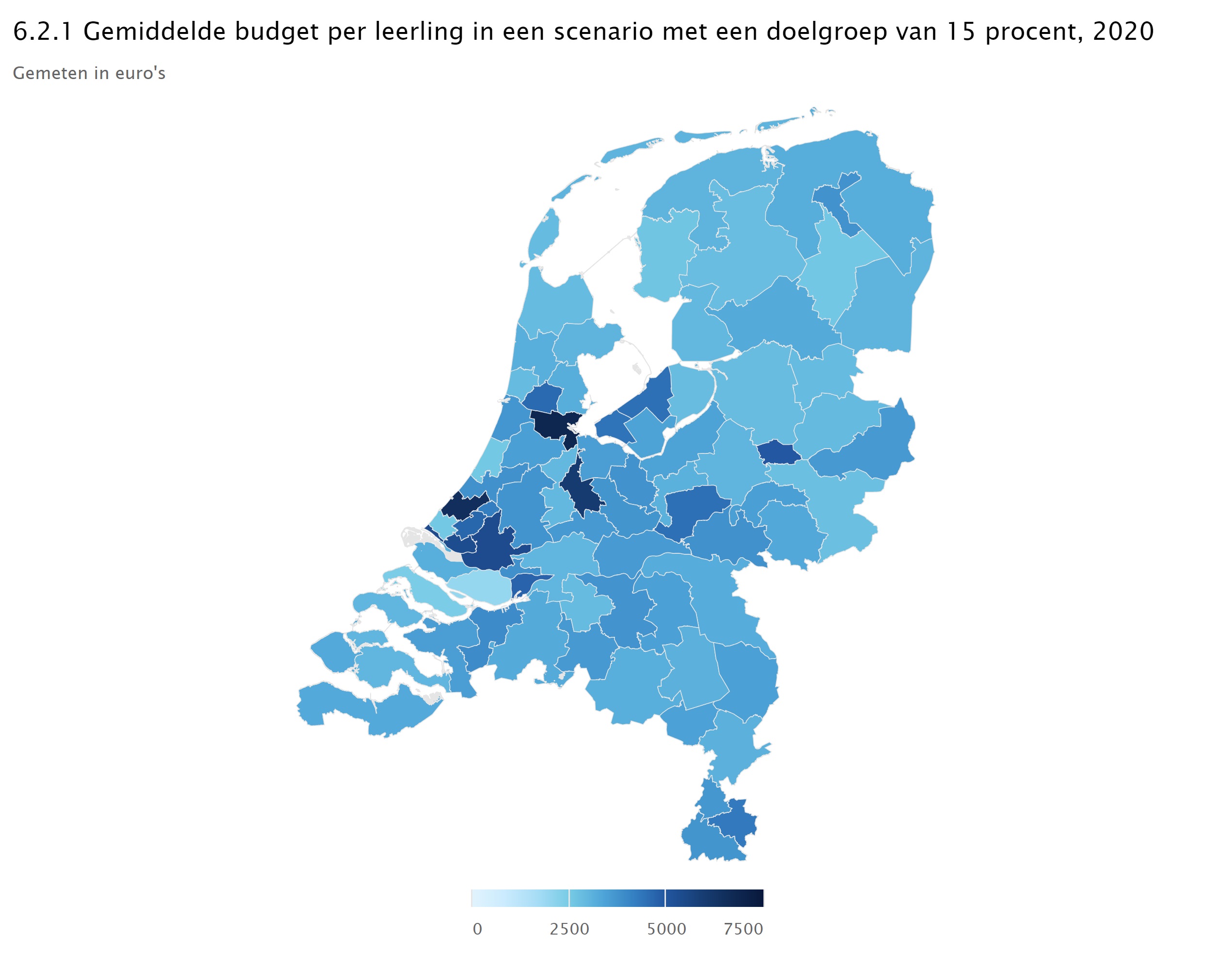 Gemiddeld budget per leerling in een scenario met een doelgroep van 15 procent, 2020