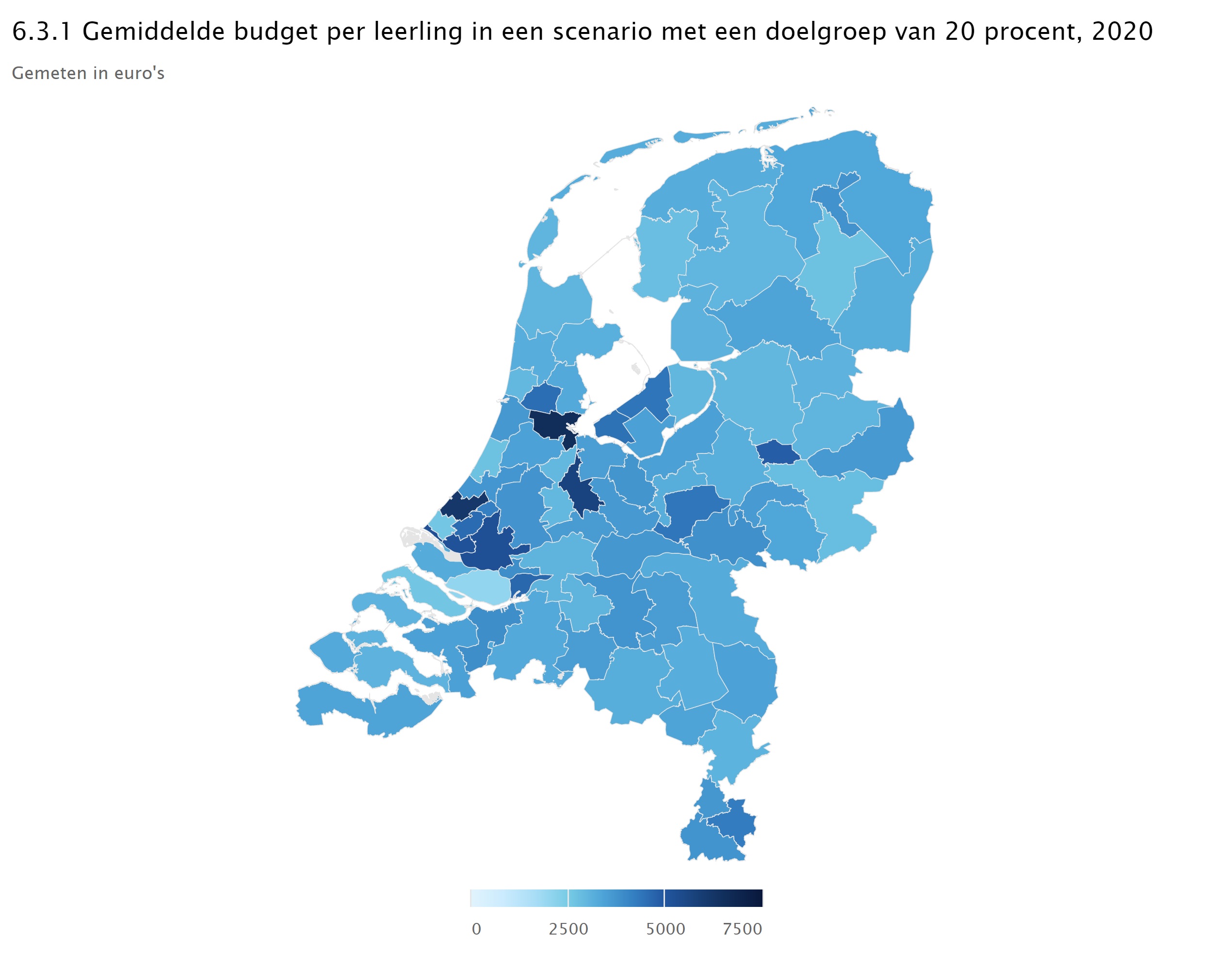 Gemiddeld budget per leerling in een scenario met een doelgroep van 20 procent, 2020
