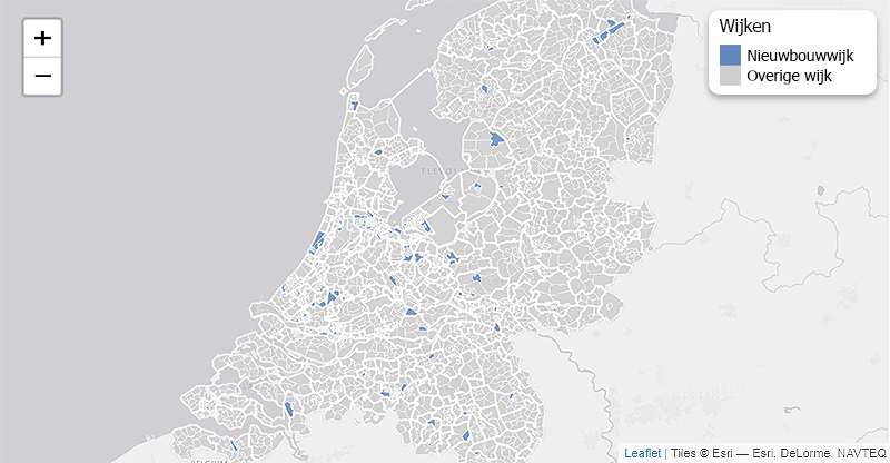 Visuele weergave van het aantal inwoners per nieuwbouwwijk