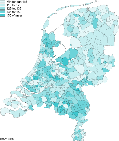 Ontwikkeling 65-plussers, 1999-2009 (1999 = 100)