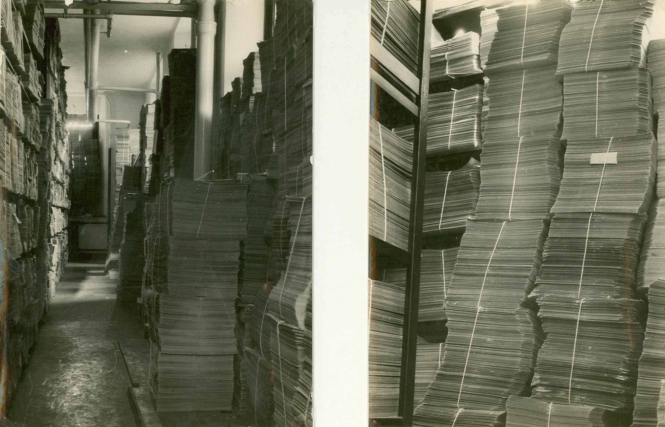 Tall stacks of forms in a hall make up the census archive