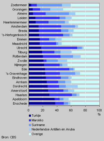 Non-western foreign live births in the 25 largest municipalities, by ethnic origin, 2002