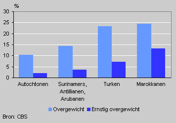 Overgewicht van 2 tot en met 19-jarigen naar herkomstgroep, 1997/2003