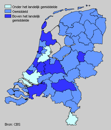 Internet access of households by COROP region, 2003