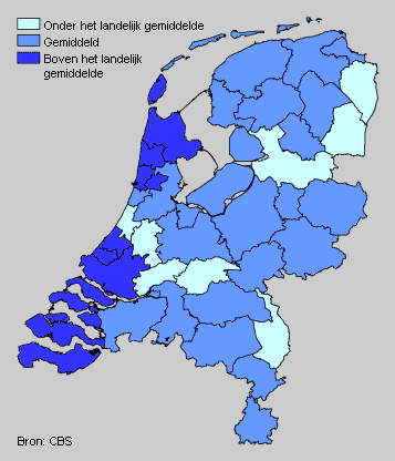 Broadband access of households with internet by COROP region, 2003