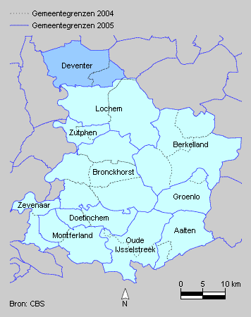 Nieuwgevormde gemeenten in Gelderland en Overijssel, 2005