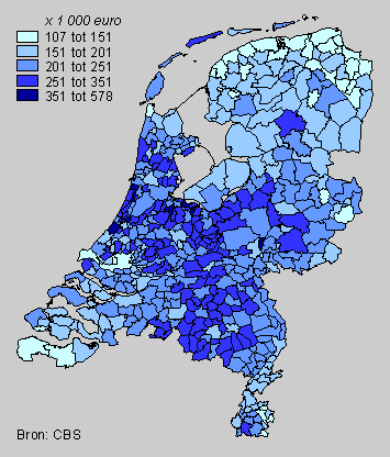 Gemiddelde woningwaarde per gemeente, 1 januari 2005