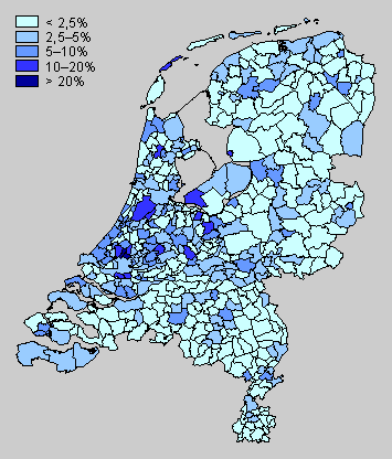 Toename weglengte per gemeente, 2001-2005