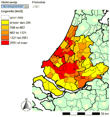 Bevolkingsdichtheid provincie Zuid-Holland (gemeentelijke indeling 2003)