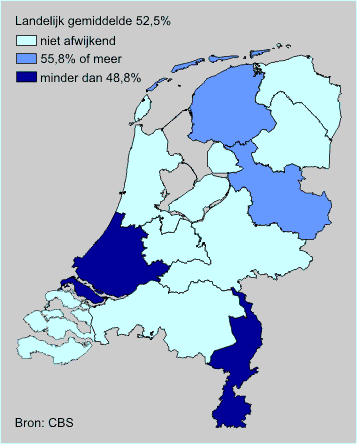 Norm gezond bewegen per provincie, 2001-2004