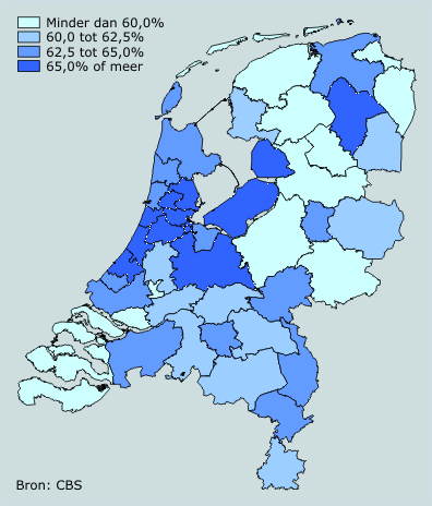Arbeidsaanbod van vrouwen naar (sub)corop-gebied, 2002/2004 