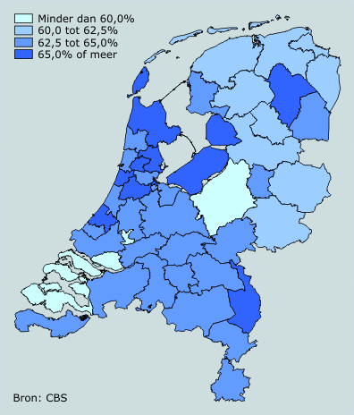 Arbeidsaanbod van vrouwen naar (sub)corop-gebied, gecorrigeerd voor leeftijd en opleiding, 2002/2004