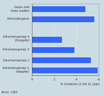 Hyperactiviteit naar inkomen en gezinstype, 2002–2004
