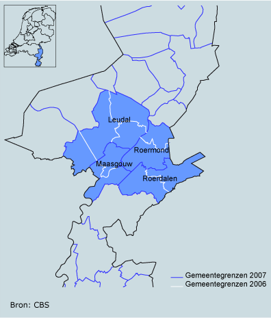 Nieuwgevormde gemeenten in Limburg, 1 januari 2007