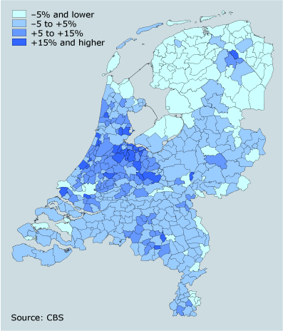 Deviation from average income level per municipality, 2004