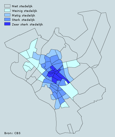 Buurten in Zwolle met bovengemiddeld aantal geboorten per duizend inwoners naar stedelijkheid, 2004