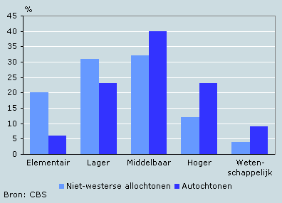 Verdeling beroepsniveau naar herkomst, 2002/2005