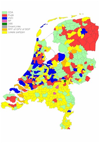 Grootste partijen bij de gemeenteraadsverkiezingen, maart 1998