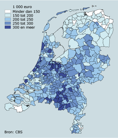 Gemiddelde woningwaarde per gemeente, 1 januari 2007