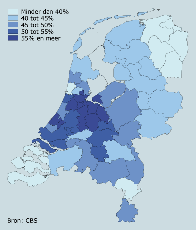 Aandeel commerciële diensten per regio, 2005*