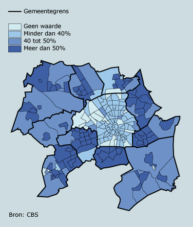 Buurten in Eindhoven en omgeving naar percentage forensen, september 2005