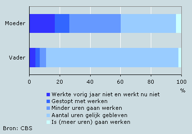 Verandering in arbeidspatroon na de geboorte van het eerste kind, 2007