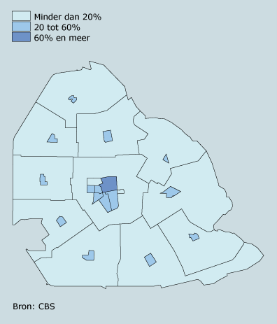 Aandeel huurwoningen in buurten in gemeente Noordoostpolder, september 2005