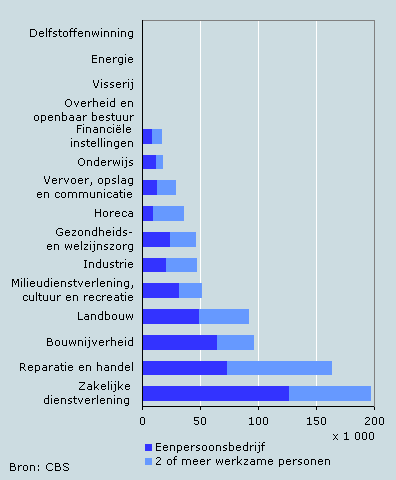 Aantal bedrijven naar economische activiteit, per 1 januari 2008