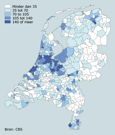 Concentratie-index Amerikanen in Nederland, 1 januari 2008