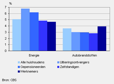 Aandeel energie en autobrandstoffen in totale uitgaven, 2010