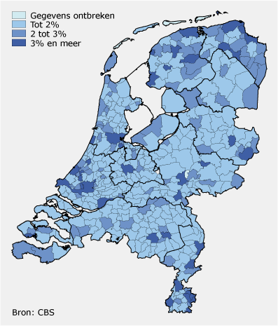 Huishoudens met langdurig een laag inkomen per gemeente, 2008
