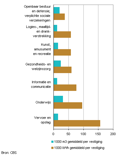 Verbruik van stroom en gas per vestiging en per branche, 2010