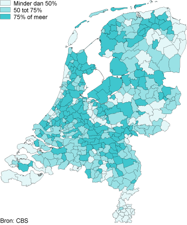 Groei 65-plussers per gemeente in percentages, 2012-2040 (gemeentelijke indeling 2011)
