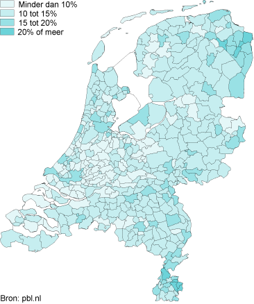 11. Percentage personen met een uitkering per gemeente, 2009