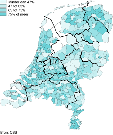 Aandeel forenzen naar woongemeente, eind 2011