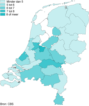 Aantal woninginbraken per duizend inwoners naar politieregio, 2012