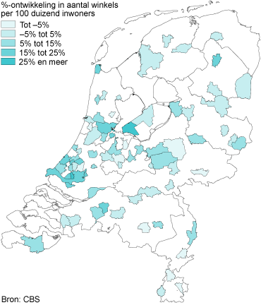 Ontwikkeling supermarkten en warenhuizen, gemeenten met meer dan 50 duizend inwoners, 2008-2013