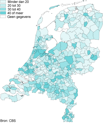 Geregistreerde diefstallen per duizend inwoners naar gemeente, 2013