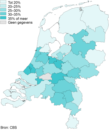 Aandeel uit andere regio onder degenen die een baan vonden, naar arbeidsmarktregio, 2011/2013