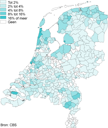 Percentage peilgestuurde buisdrainage per gemeente, 2012