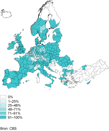 Aandeel wegvervoer naar regio, vervoerd gewicht 2012