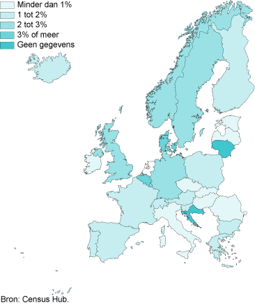 Percentage in Nederland geboren personen woonachtig in EU/EVA-landen, 2011