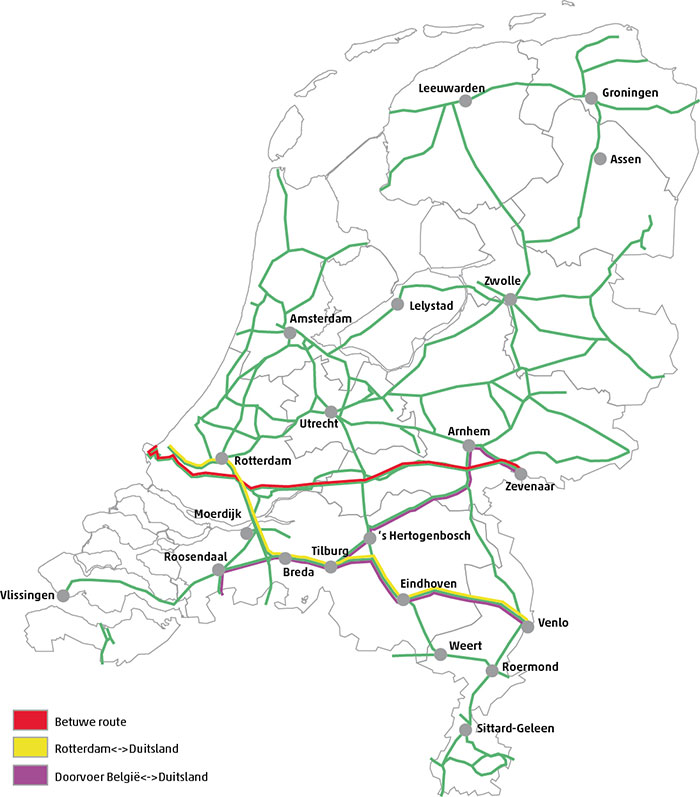 Belangrijkste routes goederentreinen, 2014