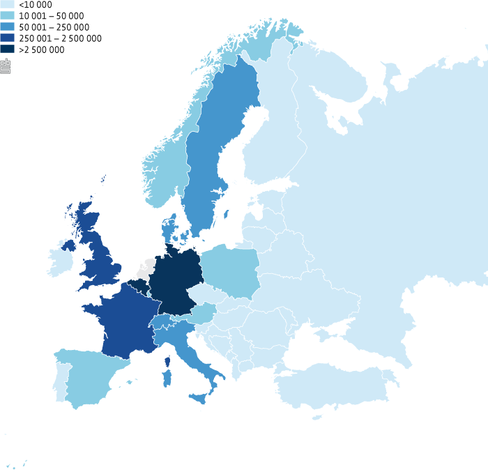 Aantal ritten met buitenlandse bestemming, 2014
