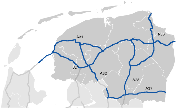 Rijkswegen in Noord-Nederland